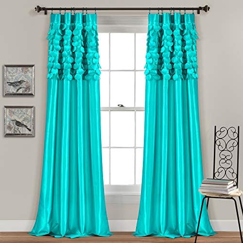 Lush Decor Circle Dream Window Curtains Panel Set for Living, Dining Room, Bedroom (Pair), 54"W x 84"L, Turquoise