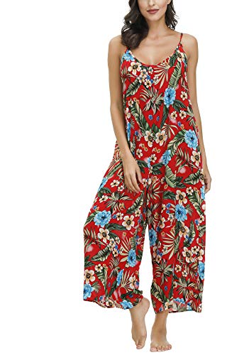 Image of BUENOS NINOS Women's V Neck Floral Maxi Dress Boho Printed Adjustable Spaghetti Strap Ethnic Beach Long Dress with Pockets