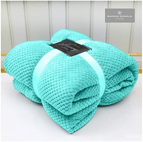 FAIRWAYUK Waffle Honeycomb Throw Fleece Blankets, 100% Polyester Warm Faux Fur Throws Over Sofa Bed Settee Soft Blanket, Extra Large (Duck Egg, King Size 200x240cm)