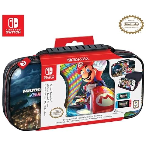 Game Traveler Mario Kart Nintendo Switch Case - Switch OLED Case for Switch OLED, Switch & Switch Lite, Adjustable Viewing Stand & Bonus Game Cases, Deluxe Handle, Licensed Nintendo Switch Game case Cover