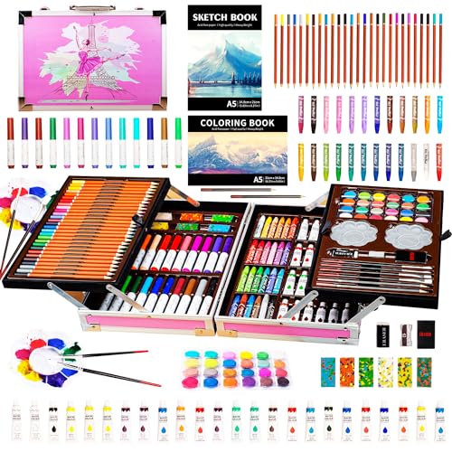 KINSPORY Mallette dessin Enfant, 139 pièces coloriage kit dessin Enfant, Art Set, Mallette de Coloriage