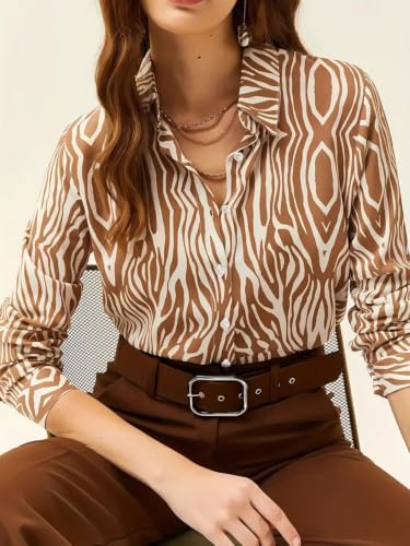 Image of Leriya Fashion Shirt for Women S-3XL | Abstract Printed Crepe Full Sleeve Shirt Collared Silhouette | Office Wear Tops for Women, Western Shirt for Women & Stylish Tops for Women Smart-Casual Styling