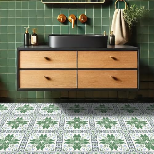 Image of Moroccan Tile Stickers | Waterproof Self Adhesive Peel & Stick Tile Decals for Kitchen Backsplash, Bathroom Wall, Floor, Furniture & Glass (4x4 Inch, Design 36)