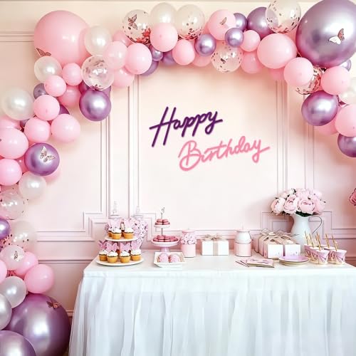 Image of TONIFUL Happy Birthday Sign for Backdrop - Pink Purple Felt Banner - Includes Dot Glue - Perfect for Birthday Party Backdrop,Wall Decr,Balloon Arch,Photo Background