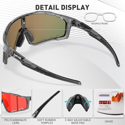 Image of KAPVOE Cycling Sunglasses Men Women K76 | 3 Lenses: PC Day, Black Polarized, Clear Low Light; UV400, 3-Position Nose Pad