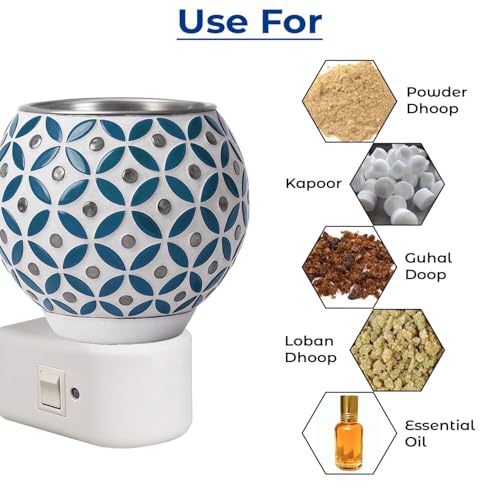 Image of Glass Kapoor Dani Electrical Camphor for Home /Camphor Diffuser Burner /Kapurdani Night Lamp /Multi Functional Essential Oil for Puja Essentials /Kapur Dani with On /Off Switch for Heating