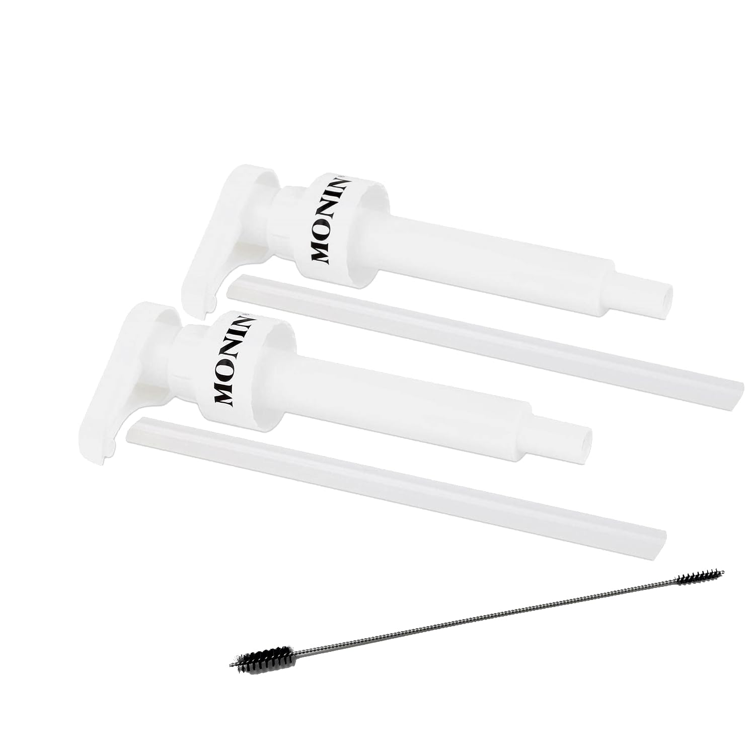 Juego de 2 bombas de jarabe para jarabe Monin de 0,7 litros, dispensador de botellas de cristal, bomba dosificadora para 10 ml + 1 cepillo de limpieza ZZ-Clan apto para tubo ascendente