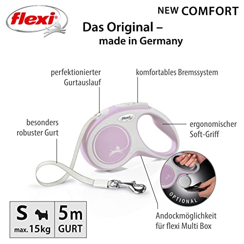 flexi® Comfort S Gurt 5 m rosa, Roll-Leine für Hunde bis 15 kg