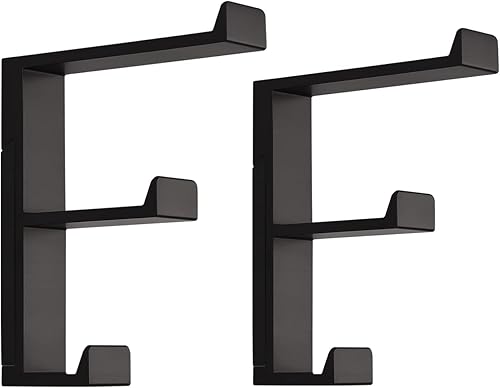 Ganchos para toallas montados en la pared, soporte de aluminio resistente, paquete de 2 para baño, cocina, vestíbulo, oficina, garaje, color negro