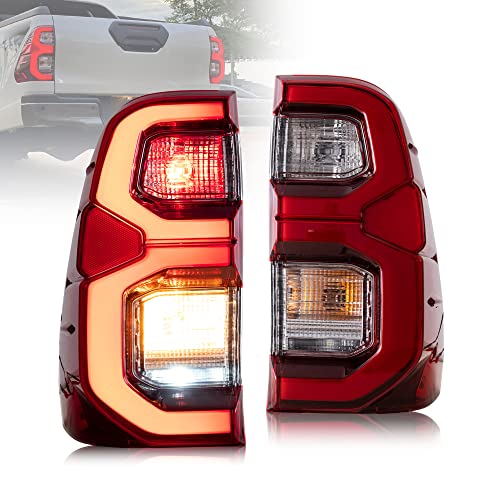 VLAND Faros compatibles para Toy-ota Hilux Vigo Revo Pickup 2016-2020 luces delanteras, con luz de bienvenida dinámica, con señal de giro secuencial (Rojas normales Luz traseras)