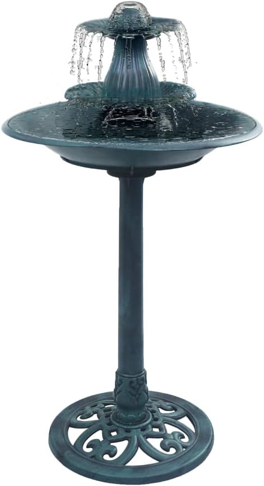 vidaXL Fuente de Jardín para Pájaros Bellamente Diseño Decorado de Patio Balcón Pequeña Fuentes de Agua Exterior Plástico Verde 50x91 cm