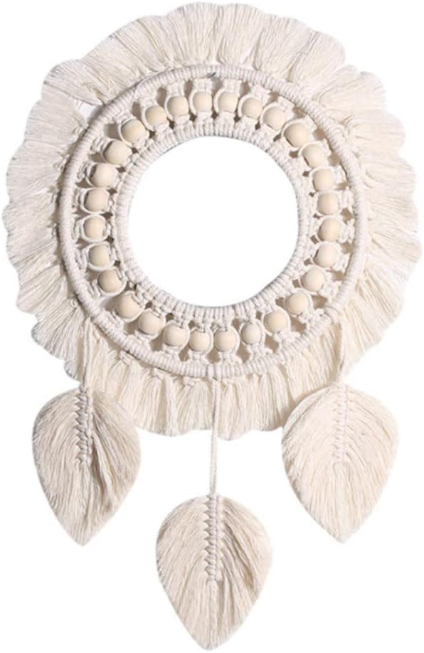 MAKINGTECWall Macrame Mirror Boho Fringe Decorative Round Mirror, Home Decor for Apartment Living Room Bedroom Baby Nursery Dorm