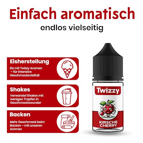 Twizzy Kirsche Lebensmittelaroma - 30ml - Intensives Aroma – Ideal zum Backen, in Lebensmitteln & Getränken, auch für Vernebler, Nebelmaschinen, uvm.