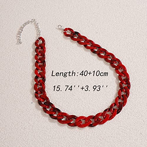 Yertter Boho Red Acrylic Choker Necklace Resin Link Chain Plastic Lightweight Choker Statament Flat Chain Choker Women Girls Gift #TOP3