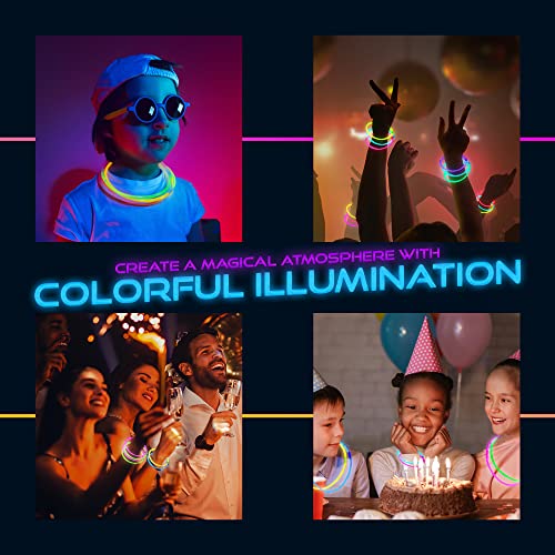 210 PCS Colorful Glow Sticks Party Pack - 100 8\' Glow Sticks, 100 Connectors, Fun Accessories - Party Supplies - Glow The Dark Glowing Sticks Fun Party Pack with 8\" Glowsticks, Connectors For Weddings