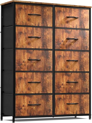 Sweetcrispy Dresser for Bedroom, Fabric Dresser with 10 Drawers, Tall