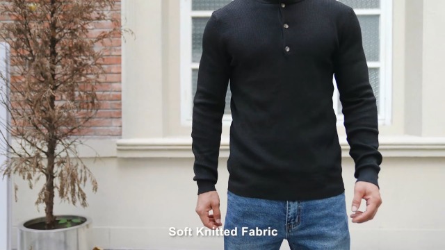 COOFANDY Men's Knit Henley Shirts Dress Long Sleeve Sweater