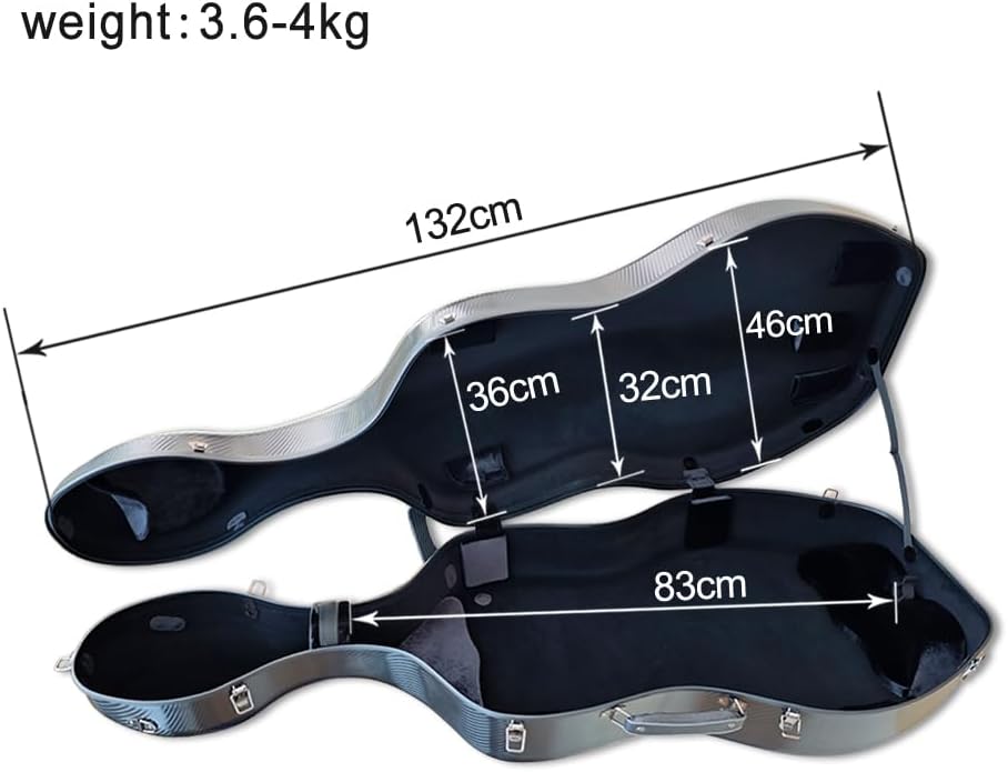 Vetimobato Ultra-Lightweight Braided Carbon Fiber Cello Case 4/4 Full Size Hard Shell with Wheels,Backpack Straps,Bow Holders ca. 3.6kg (Black)