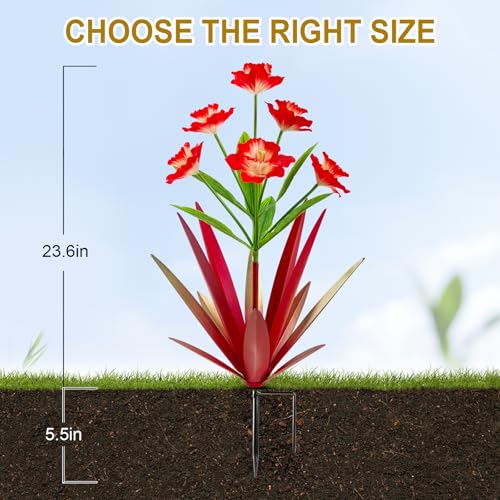 Image of Homight Metal Agave Plant Outdoor Decoration Outdoor Garden Decoration Daffodils Flowers Mexican Yard Art Daffodils Flowers Decorative Garden Gift (2 Big red Daffodil)