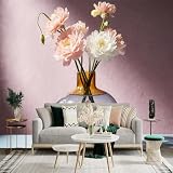 Adesivo da parete di dimensioni personalizzate, fiori di peonia pastello in vaso di vetro, per la decorazione della parete, decalcomanie da parete peelandstick.