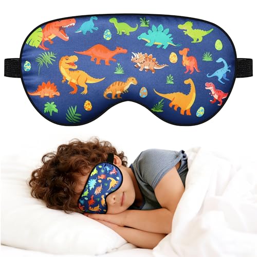 Kids Sleep Mask Kids Eye Mask for Sleeping Dinosaur Kids Sleep Mask for Boys Girls Teens Cute Cartoon Sleep Mask for Kids with Adjustable Straps Soft Eye Mask for Home Travel Blindfold