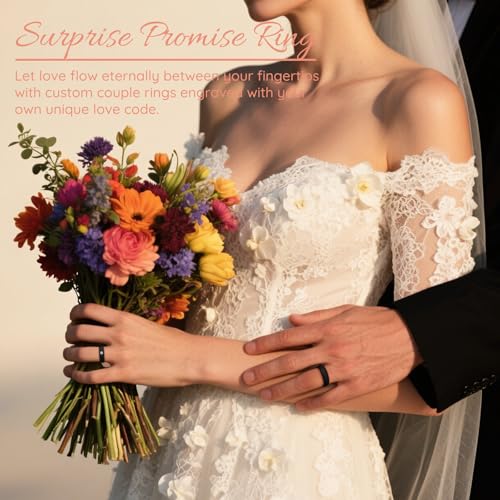 Custom Rubber Wedding Bands for Couples 5.7MM+8MM, Personalized Silicone Rings for Him and Her With Cubic Zirconia, Engrave His and Hers Silicone Wedding Bands Men Women, Anniversary Engagement Gifts4