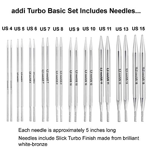 Addi Click Turbo Basic 5-Inch Interchangeable Circular Knitting Needle Set Sizes Us 4, 5, 6, 7, 8, 9, 10, 11, 13 And 15 With 3 Blue Cords, Black Canvas Case Bundled With 1 Artsiga Crafts Project Bag #TOP2