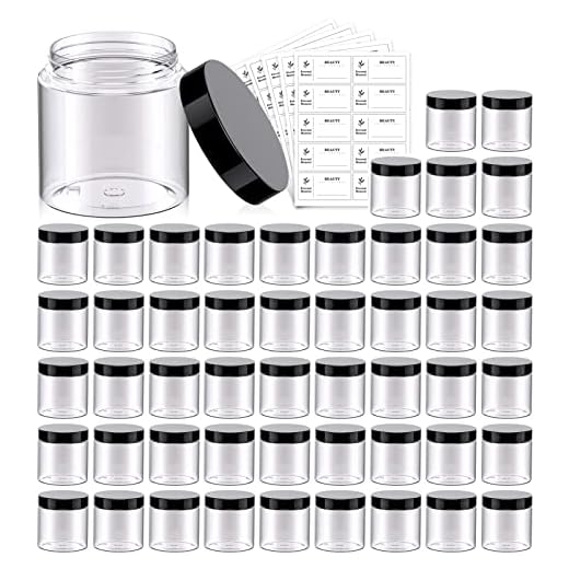 50 Pack 4 OZ Plastic Jars Round Clear Cosmetic Container Jars with Lids, Eternal Moment Plastic Slime Jars for Lotion, Cream, Ointments, Makeup, Eye shadow, Rhinestone, Samples, Pot, Travel Storage
