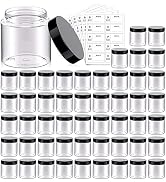 50 Pack 4 OZ Plastic Jars Round Clear Cosmetic Container with Black Lids, Eternal Moment Slime Ja...