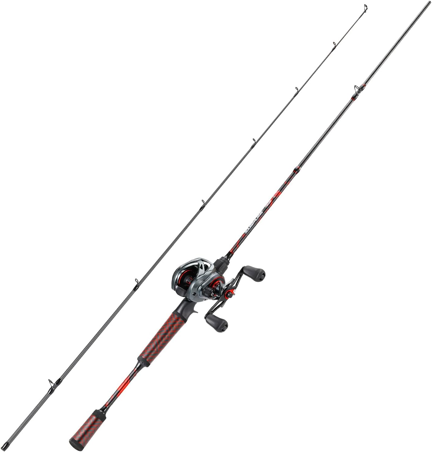 Sougayilang Fishing Rod and Reel Combo, Baitcasting Combo, Baitcaster Reel with 2-Piece Durable Carbon Fiber Casting Rod for Freshwater