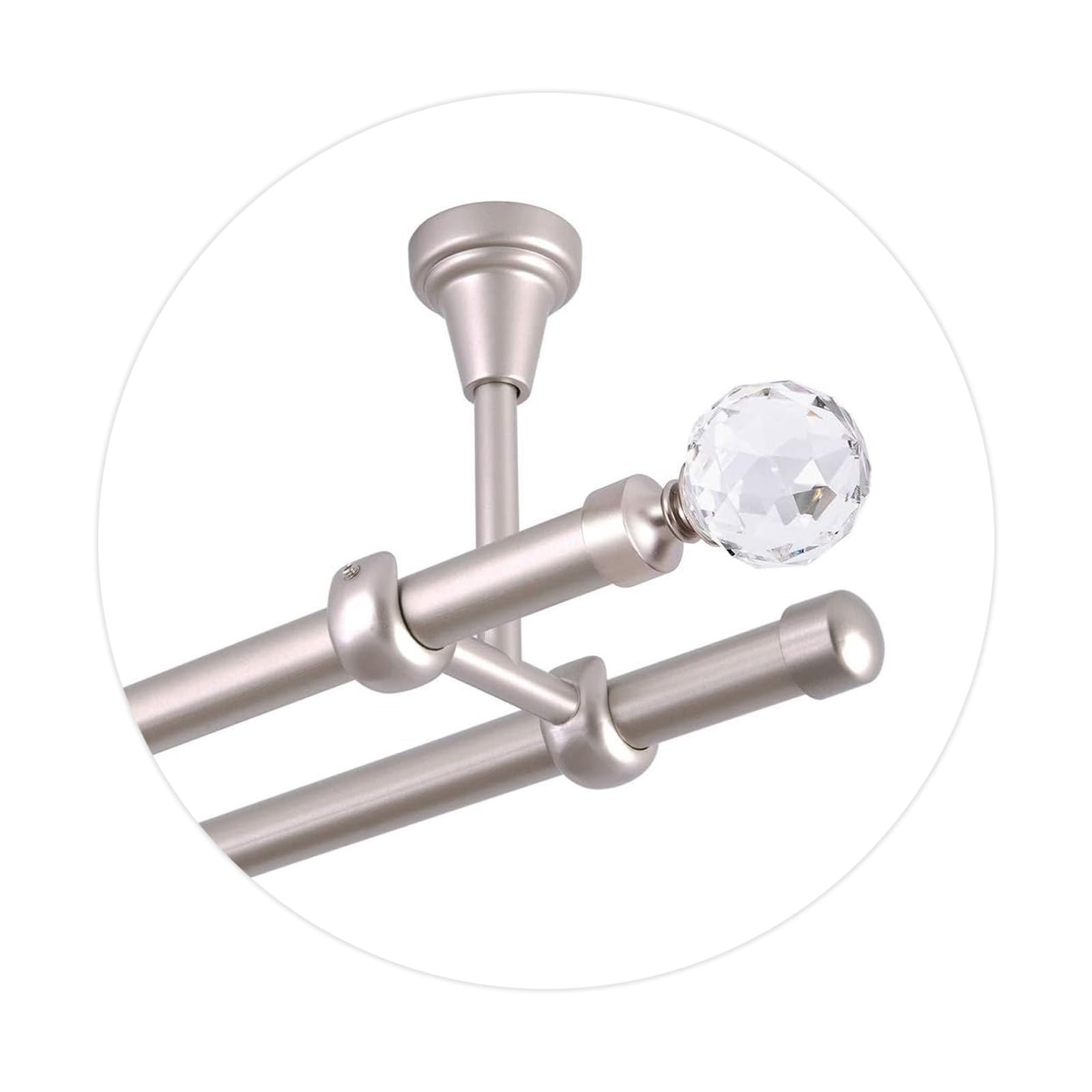 Bastone per tende da 200 cm, per montaggio a soffitto, 19 mm, 2 vie, cromato opaco, set di bastoni per tende con sfera di cristallo