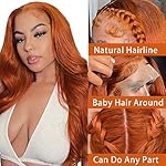 13X4 Dark Ginger Lace Front Wigs Human Hair Body Wave Orange Ginger Brown Brazilian HD Lace Front Human Hair Wigs Glueless 150% Density Pre Plucked Natural Hairline (18 inch, Copper Brown Color) - Image 3