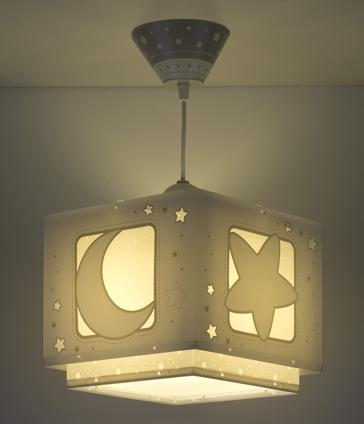 Dalber Lustre Chambre Enfant Moonlight lune et étoiles Gris, lampe suspension E27