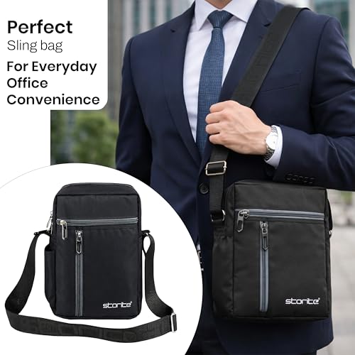 Image of Storite 10 Inch Stylish Padded Mini Sling Crossbody Bag for Men and Women, Small Passport Travel Sling Bag With Water Bottle Pocket