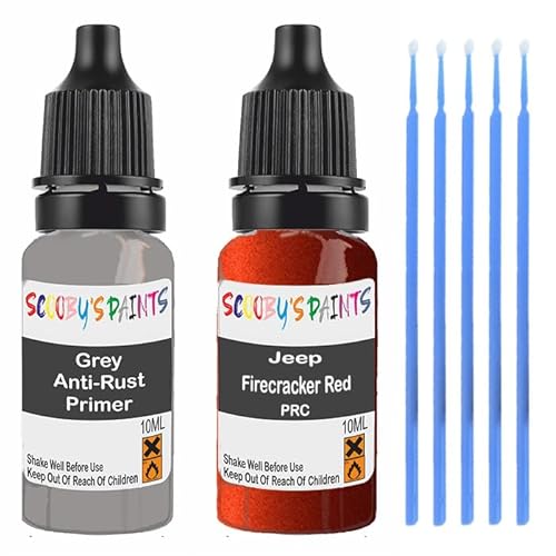 Scoobys Paints Back In The Mix Red/Grey Touch Up Paint For Jeep Firecracker Prc Scratch Stone Chip Repair With Primer