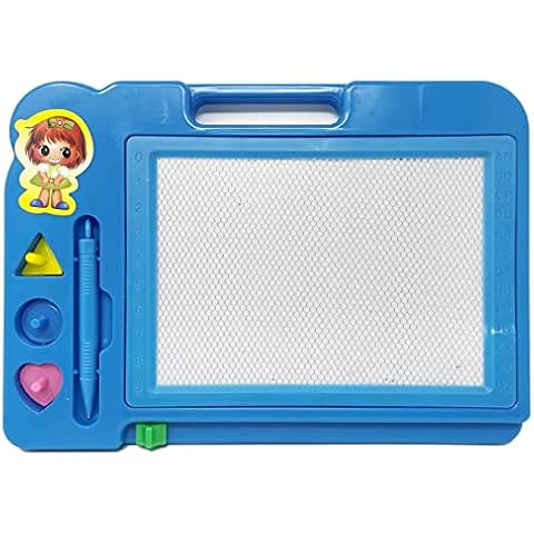 Children Magnetic Drawing Board with Pen, 3 Stamps and Sliding Eraser 27×19cm for Toddlers, Learning Toy Gift for 36+ Month Kids Blue Or Pink HTUK® (Blue) Cover