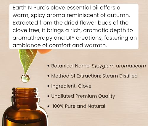 Image of Earth N Pure Clove Bud Essential Oil | 100% Natural & Therapeutic Grade | Undiluted | DIY | Relaxation | Aromatherapy | Enhance Mood | Massage | 100ML