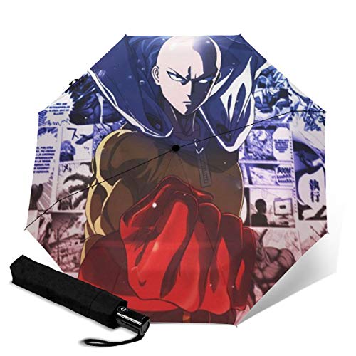 Preisvergleich Produktbild Anime-Theme One Punch Man Saitama Automatischer Dreifach Faltschirm Unisex Bedruckter Regenschirm Manueller Regenschirm Tragbarer Regenschirm