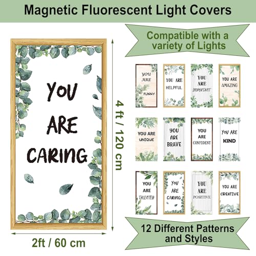 Image of Glooglitter 12 Pcs Fluorescent Light Covers 4 x 2 ft Magnetic Ceiling Light Cover Eucalyptus Motivational Lamp Filters for Classroom School Office Home Drop Decorative (Growth Style)