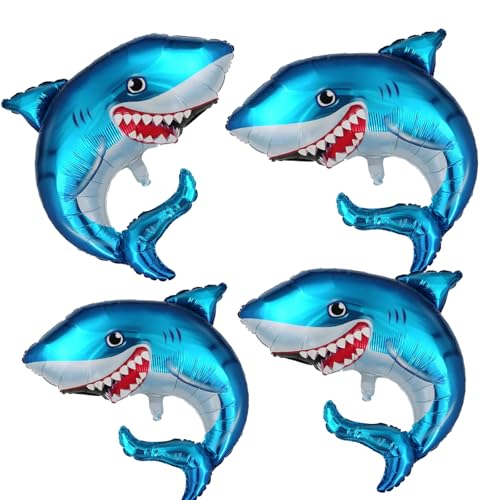 4PCS Jumbo Blue Shark Party Shaped Balloons For Birthday Baby Shower Shark Theme Party Under The Sea Decorations