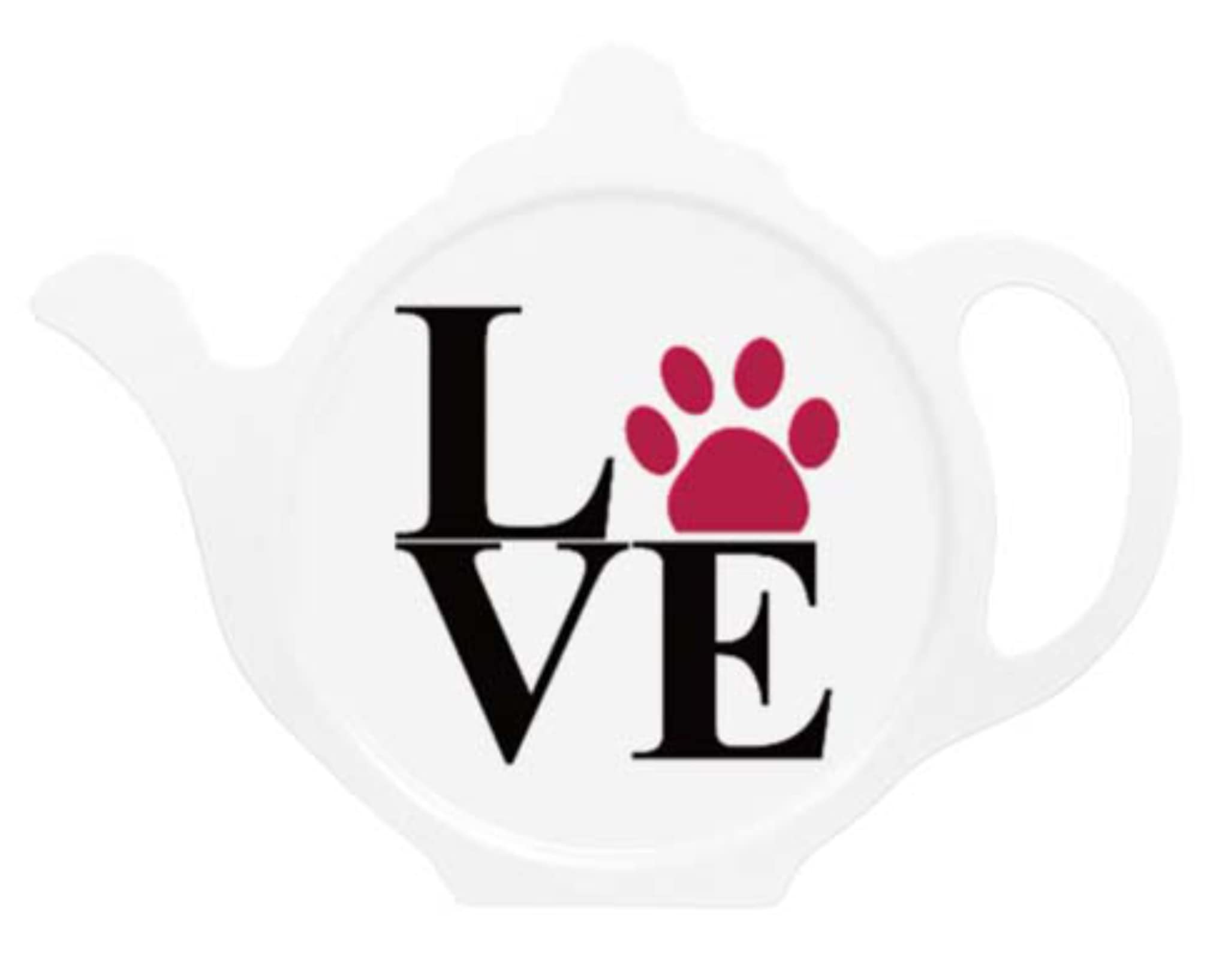 Car-Pets Ltd White Love Pawprint Teabag Tidy For Dog Cat Pet Lovers - Teabag Tidy Rest For Teaspoons And Used Tea Bags Width: 12.5Cm Height: 9.5Cm Depth: 0.5Cm