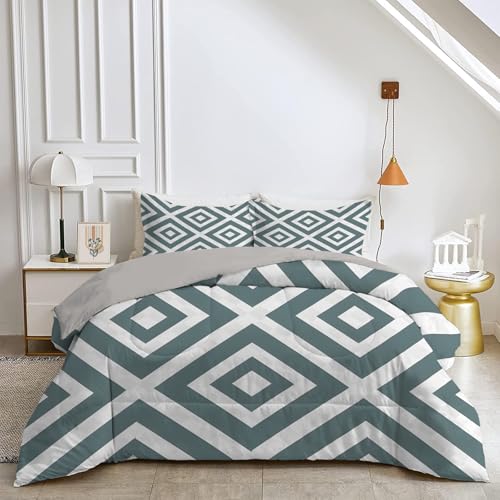 SYHIEGO - Edredón de 240 x 260 cm, diseño abstracto con estampado geométrico, edredón de 4 estaciones, cama para 2 personas, 240 x 260 cm, 2 fundas de almohada de 65 x 65, reversible edredón sin funda