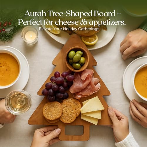 Aurah Acacia Wood Christmas Tree Cutting Board 14x11 Inch - Chopping Board with Handle, Xmas Cheese Appetizer Tray, Wooden Decorative Serving Platter for Kitchen & Holiday Party by Aurah - Used condition - Image 9
