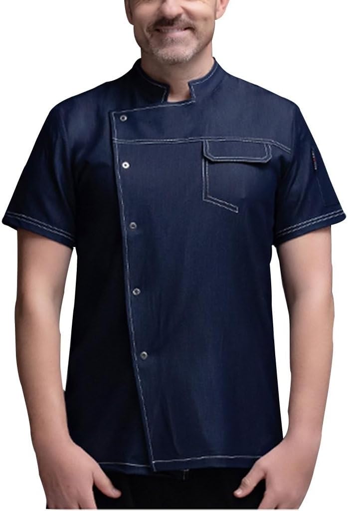 Unisex Chef Jacket Short Sleeve Food Service Catering Shirt Chef Coat Uniform for Restaurant Hotel Kitchen
