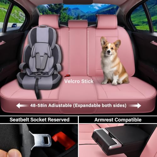 Image of Coverado Car Seat Covers Full Set, Seat Covers for Cars, Pink Car Seat Protector Waterproof, Nappa Leather Car Seat Cushion, Car Seat Covers Front Seats and Back Fit for Most Cars