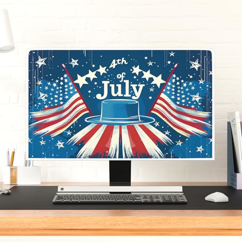 Image of 4th of July Computer Monitor Dust Cover 22, 23, 24, 25 Inch Patriotic American Flag Veterans Day Dust Proof Monitor Covers Protective Sleeve for iMac, 22-25 Inch PC, Desktop Computer and TV