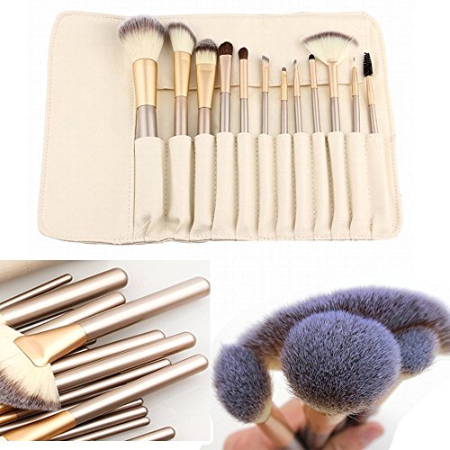 ShineMore Makeup Brush Set Perfect Gift For Ladies (12 PCs come with a soft leather bag) (Milk White)
