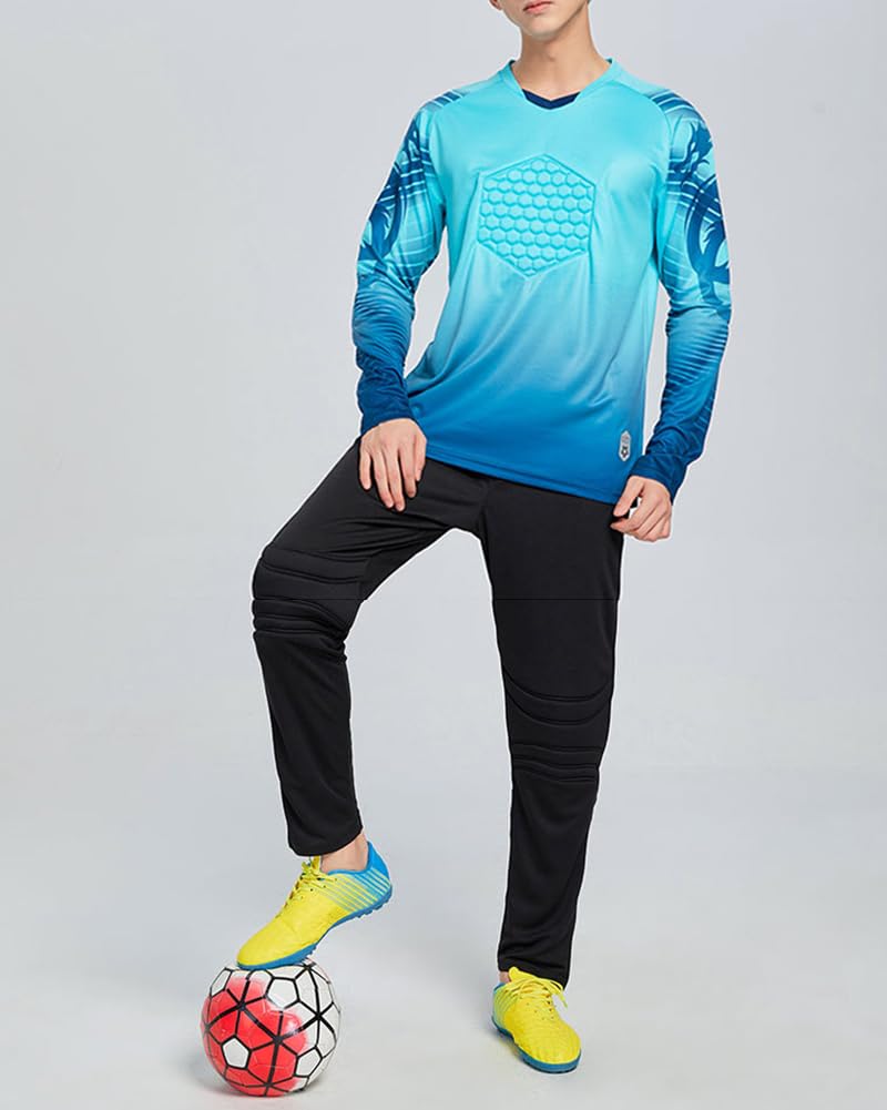 Set Conjunto Equipaciones Portero Hombre Camiseta de Manga Larga Pantalones Largos de Portero Traje de Entrenamiento 2 Piezas para Fútbol Rugby Baloncesto
