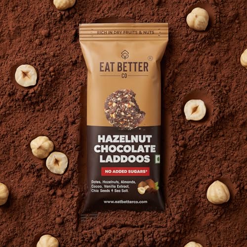 Image of Hazelnut Chocolate Sugar-Free Laddoos | High Protein & Instant Energy | 95% Dry-Fruits - Healthy Chocolate - No Added Sugar | Healthy Snacks | Energy-Bar Replacement (Pack of 4-40gm)