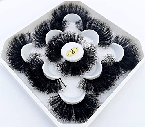 HBZGTLAD 5/20 Pairs 25 mm 3d Mink Lashes Bulk Faux with Custom Box Wispy Natural Mink Lashes Pack Short Wholesales Natural False Eyelashes (9D-14)